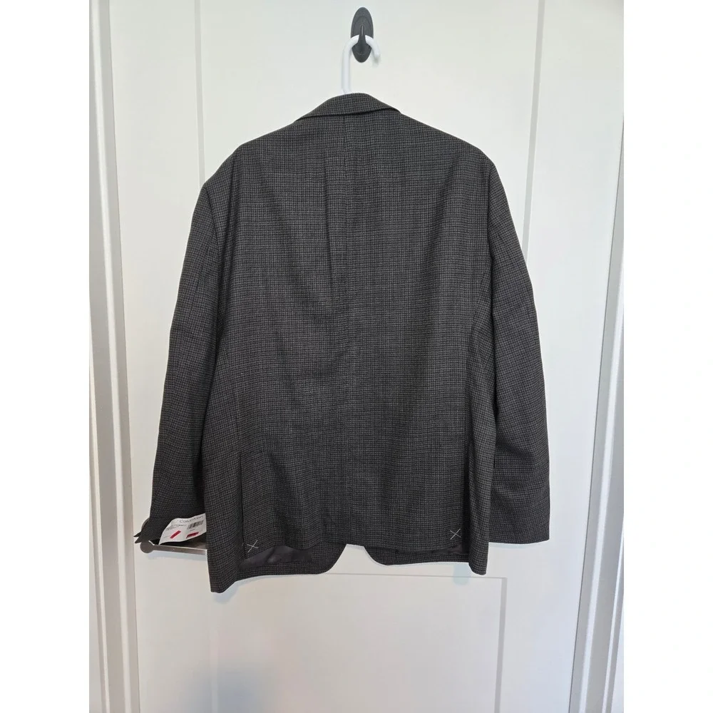 Calvin Klein X Slim Fit Grey Micro Houndstooth Wool Blend Blazer Jacket 46R NEW